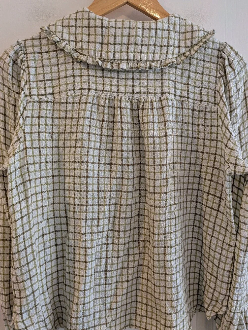 Anthropologie Pilcro Keira Peter Pan Collar Blouse Green Plaid Lone Sleeve Sz S